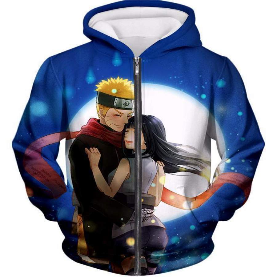 Boruto Cute Ninja Couple Boruto and Hinata Romantic Blue Zip Up Hoodie