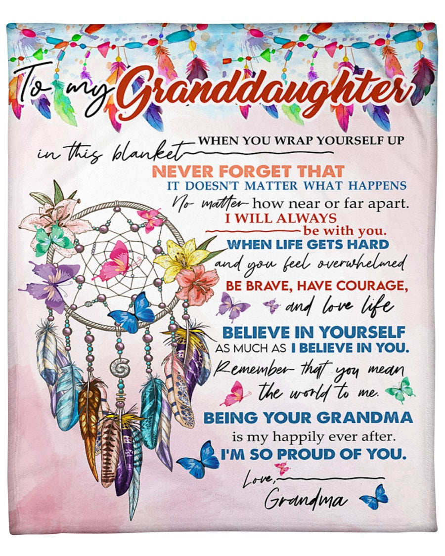 To My Granddaughter Feather Dreamcatcher Butterfly Blanket Gift From Grandma Birthday Gift Home Decor Bedding Couch Sofa Soft And Comfy Cozy