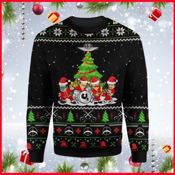 U2 Band Christmas Tree 3D All Over Printed Sweater