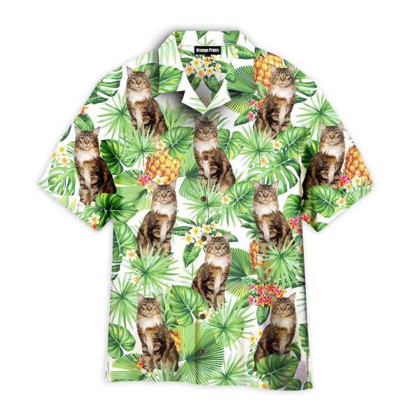 Tropical Pineapple Maine Coon Cat Pattern Hawaii Shirt For Men Women Ha9174