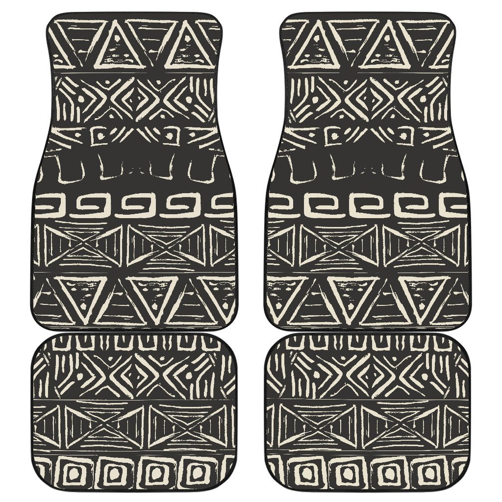 Beige Aztec Pattern Print Front And Back Car Floor Mats, Front Car Mat