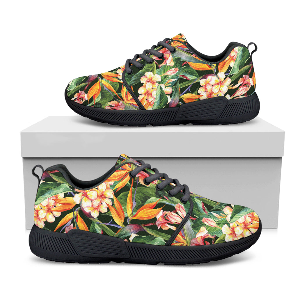 Watercolor Bird Of Paradise Print Black Athletic Shoes