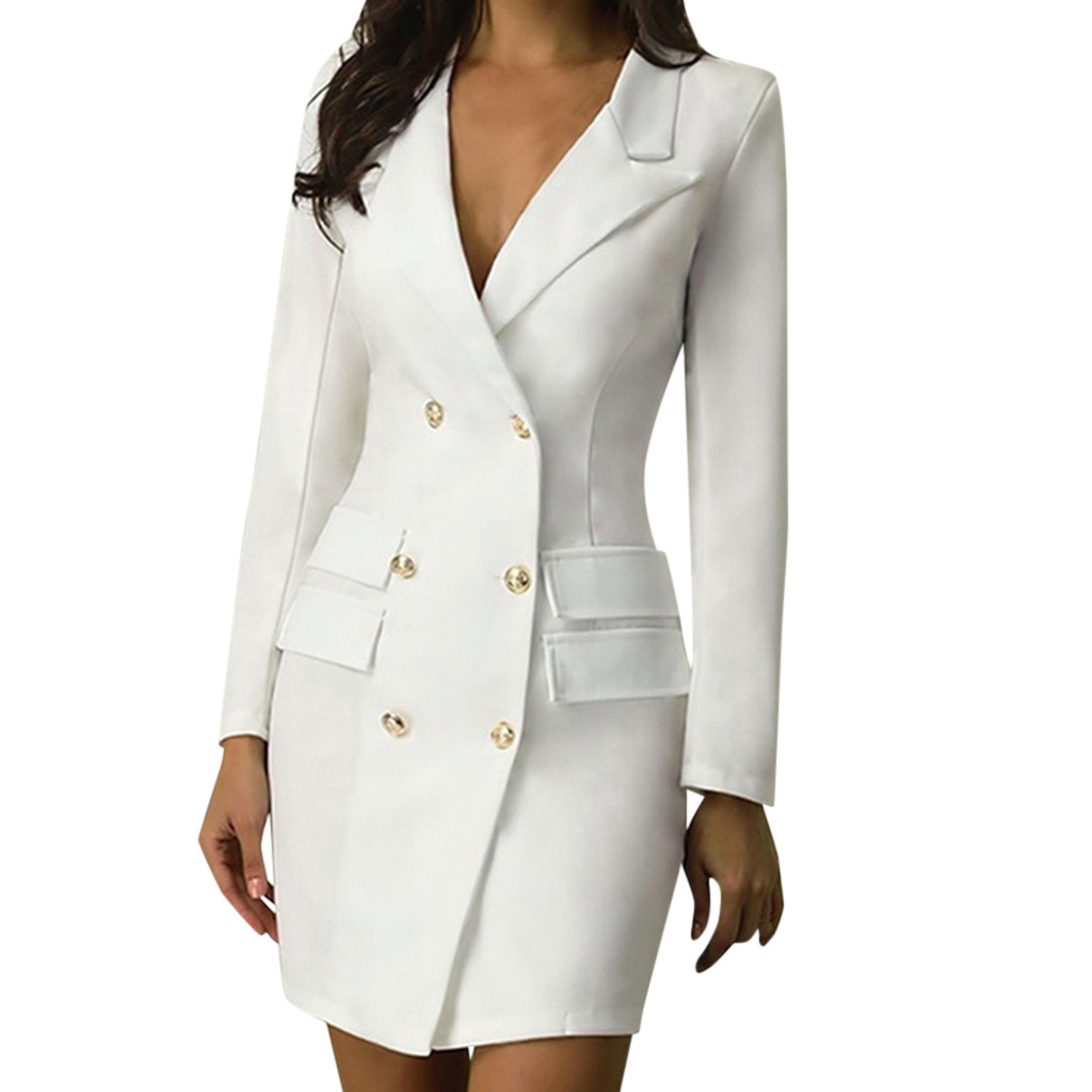 Women Elegant Blazer Dress Office Casual Solid White Black Dress Spring Autumn Long Sleeve Slim Suit Outfits Ol Business Dresses alx