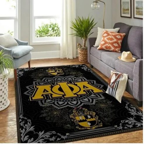 Alpha Phi Alpha 1906 Crest Black Floral Mandala Pattern Rug