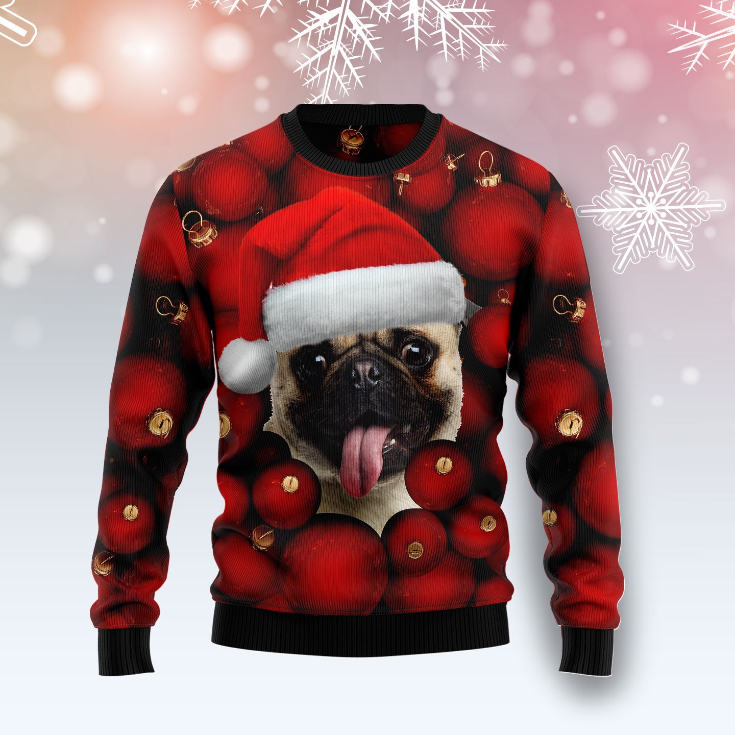 Pug Ornament Ty2611 Unisex Womens & Mens, Couples Matching, Friends, Funny Family Ugly Christmas Holiday Sweater Gifts (Plus Size Available)
