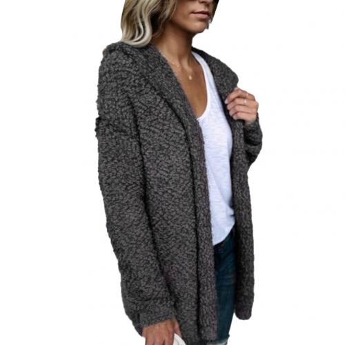 Autumn Winter Coat Women Loose Solid Color Hooded Cardigan Long Sleeve Open Front Knitted Outwear High Quality Warm Jacket Coats alx