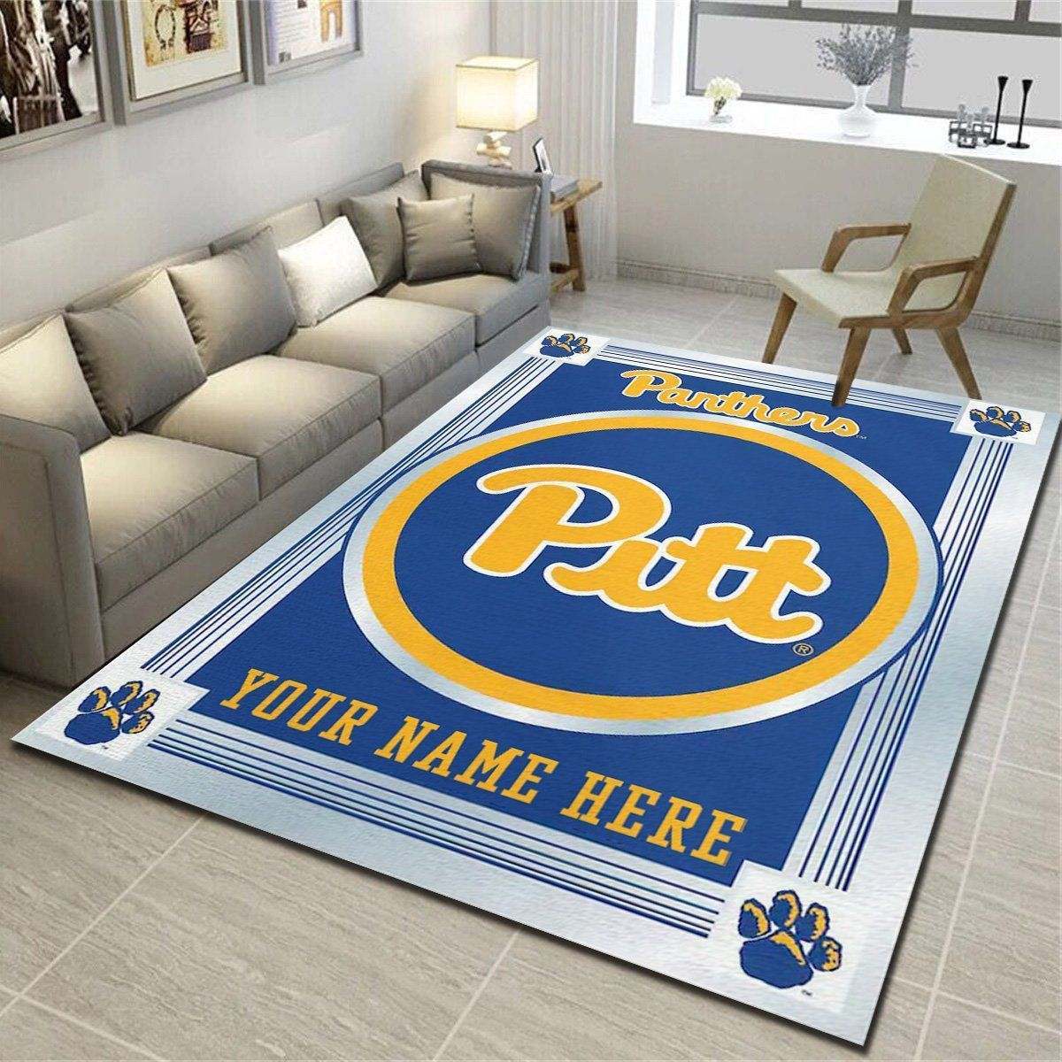 Pitt Panthers Personalized Area Rugs, Team Living Room Carpet, Customized Floor Decor