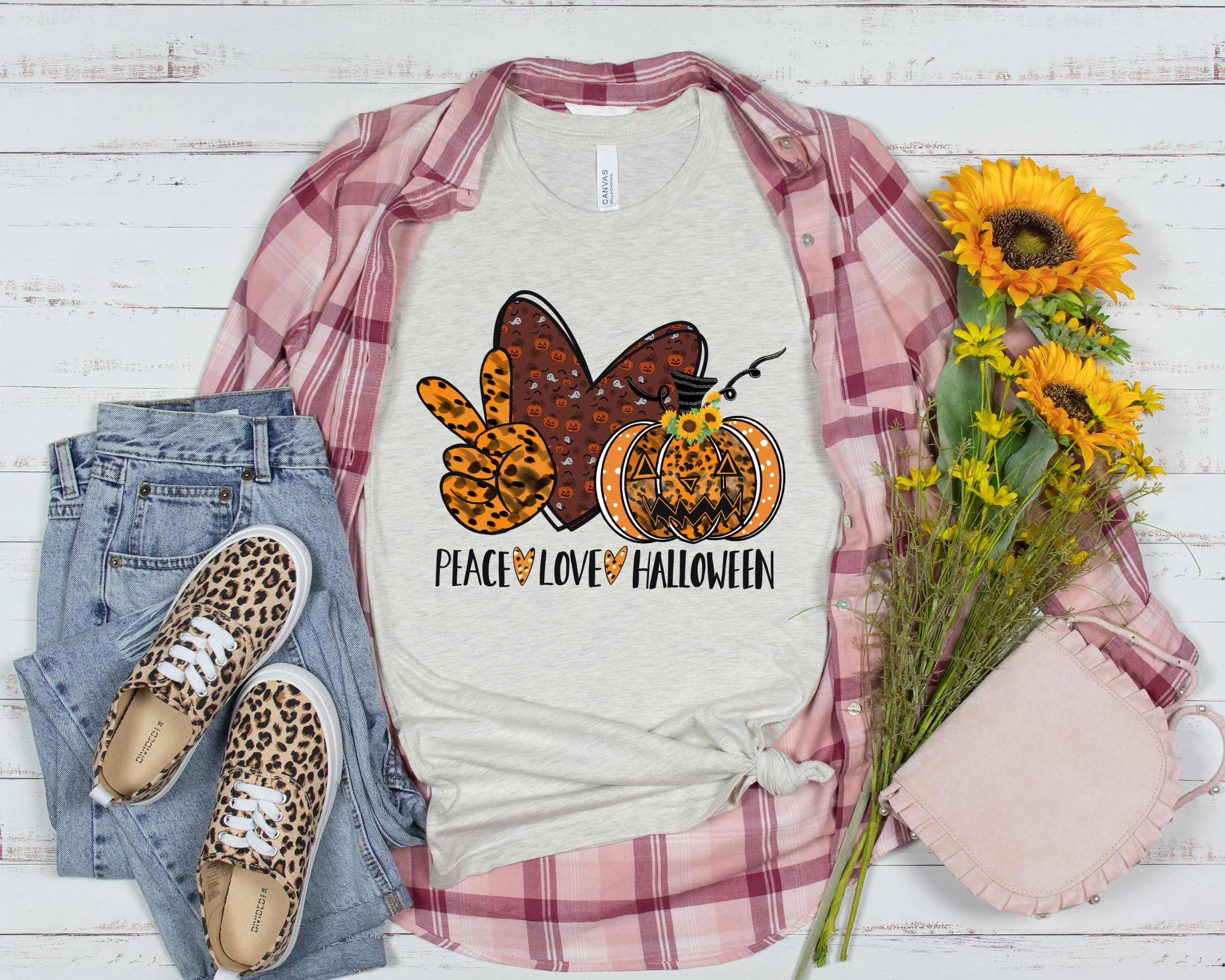 Peace Love Halloween Shirt, Fall Season Shirt, Autumn Shirt, Happy Mid Shirt, For Autumn Shirt, Pumpkin Season Shirt