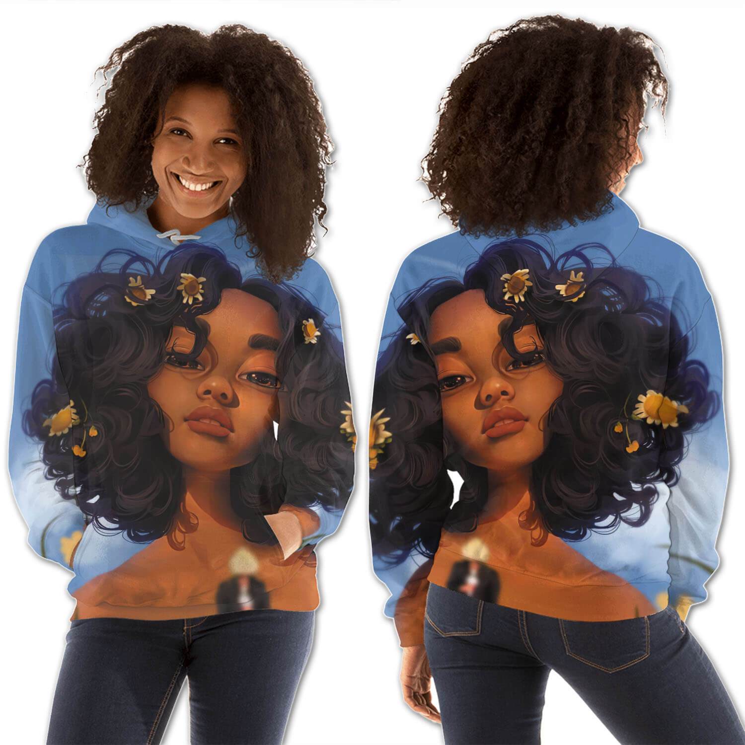 African American Hoodies Beautiful Afro American Woman All Over Print Womens Hooded Sweatshirt African American Apparel BPS94561