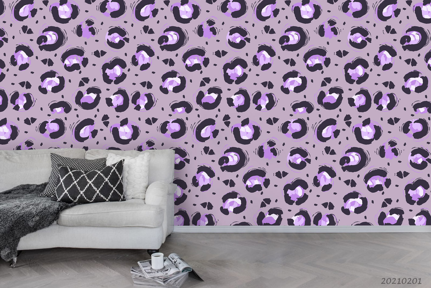 3D Hand Drawn Purple Animal Print Wall Mural Wallpaper Lqh 141