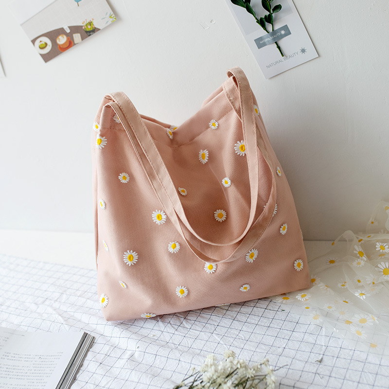 Small Canvas Bags for Women 2022 Girls Shopper Designer Handbag Casual Embroidery with Daisy Crochet Cute Mesh Shoulder Tote Bag alx