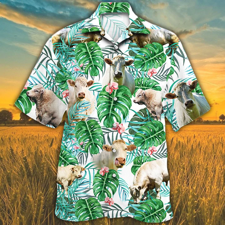 Hawaii Shirt For Charolais Cattle Lovers Tropical Plant Hawaii Cow Hawaii Ha47955