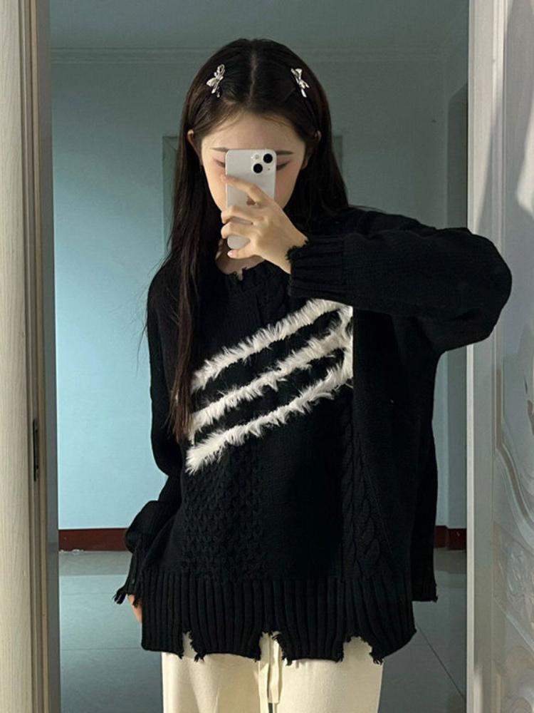 Baggy Pullovers Women Casual Harajuku Streetwear Long Sleeve Autumn Knitwear Sweaters Females Hipster Korean Style Fashion Retro alx