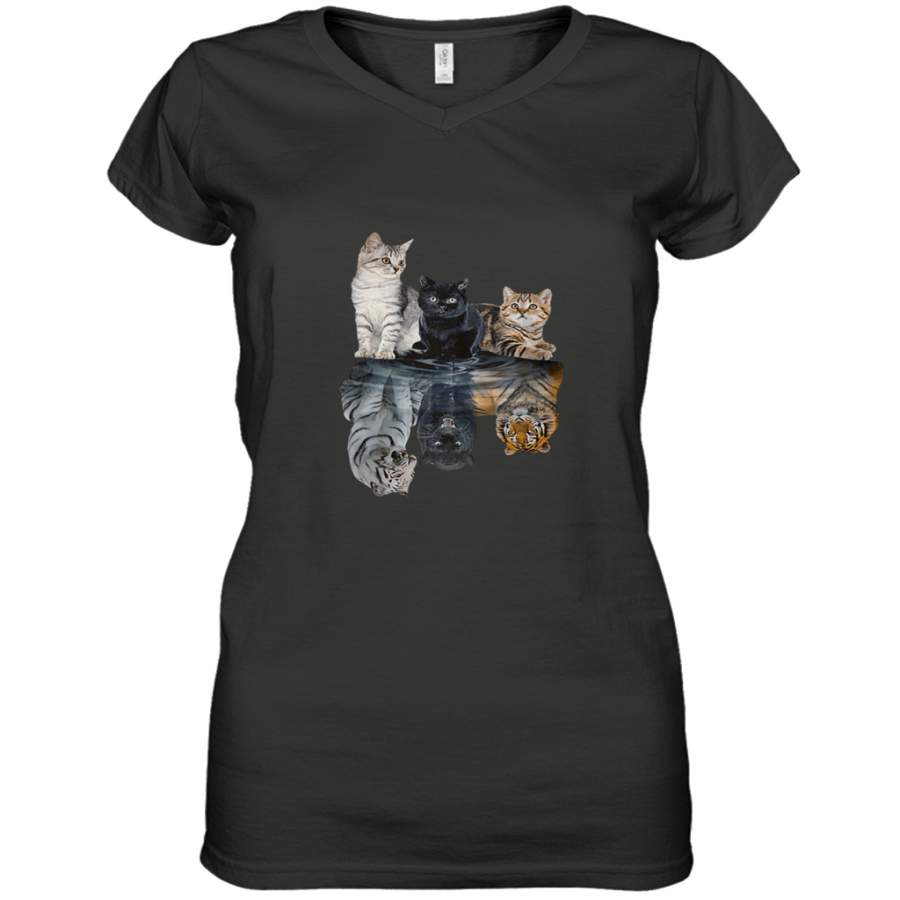 Cats reflection tigers shirt Women’s V-Neck T-Shirt