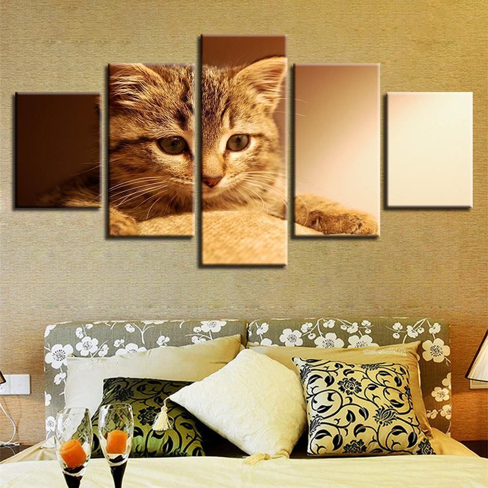 Animal Lovely Cat Animal 5 Panel Canvas Art Wall Decor