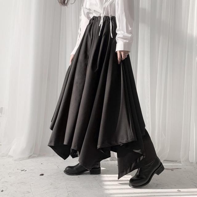 2pcs Set Black Shirt Gothic Dark Aesthetic Irregular Long Skirt Blouse Japanese Fashion Loose Designer Clothes Oversize Emo Suit alx