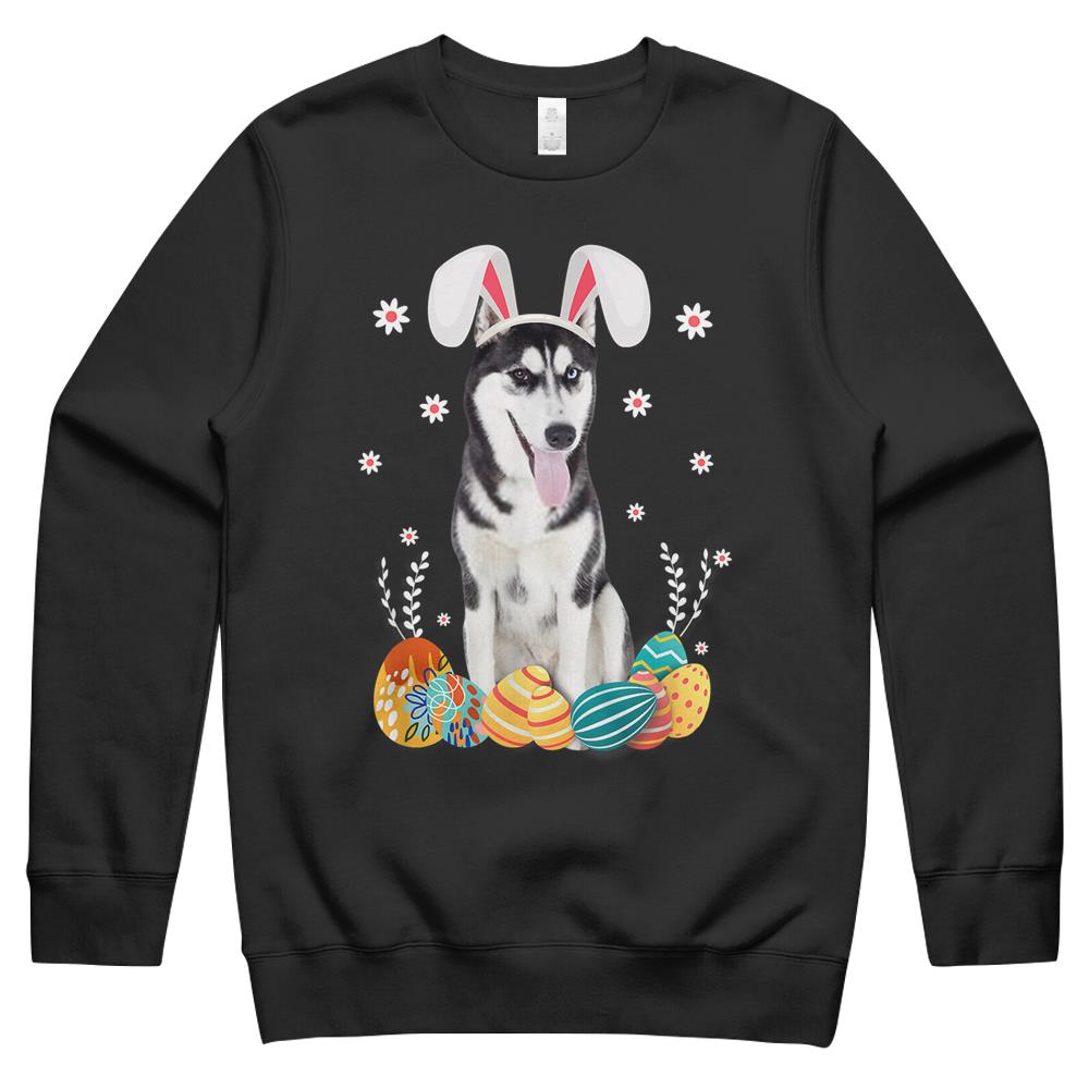 Bunny Siberian Husky Dog Happy Easter Day Lover Egg Hunt Crewneck Sweatshirt