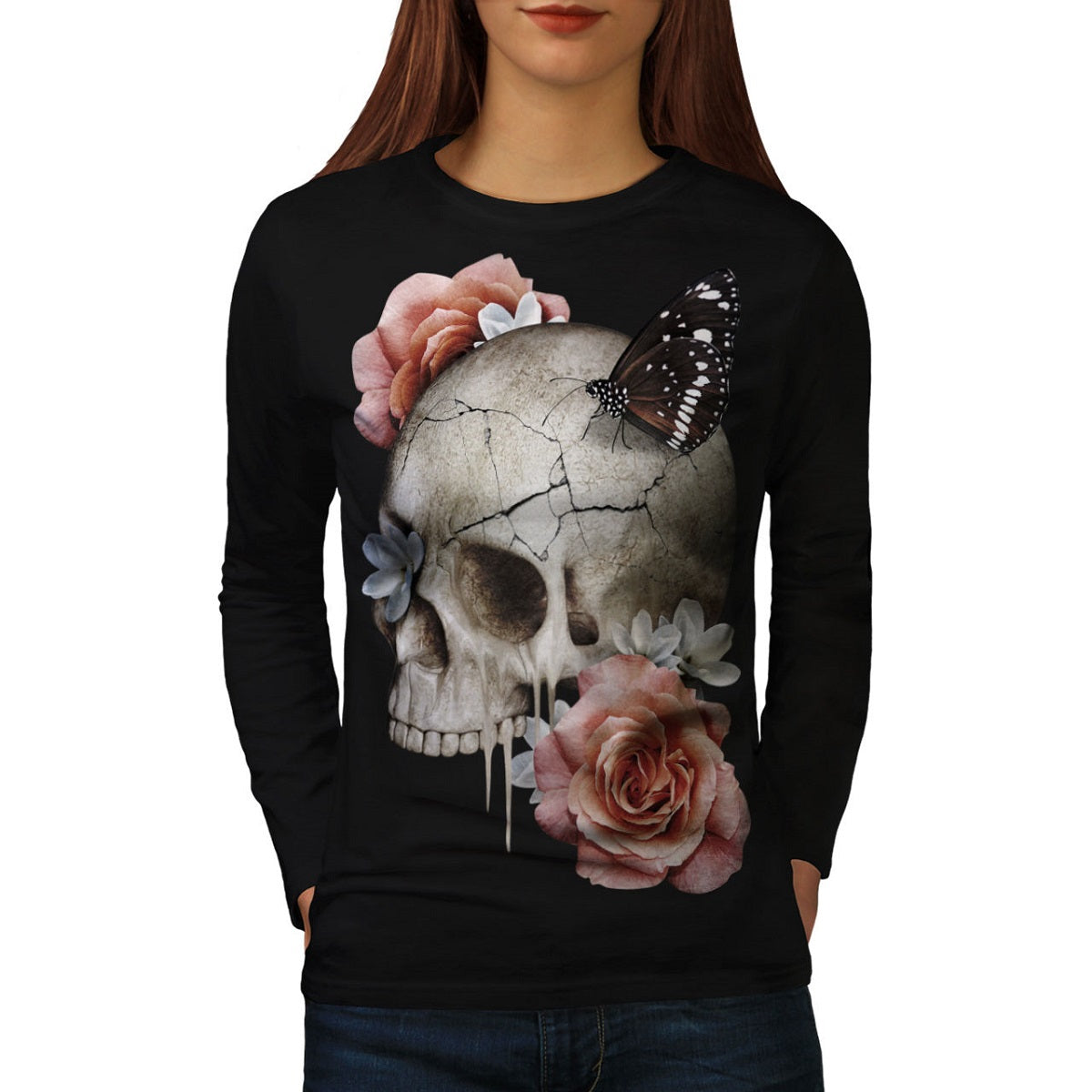 Skull Rose Flowers Long Sleeve T-shirt