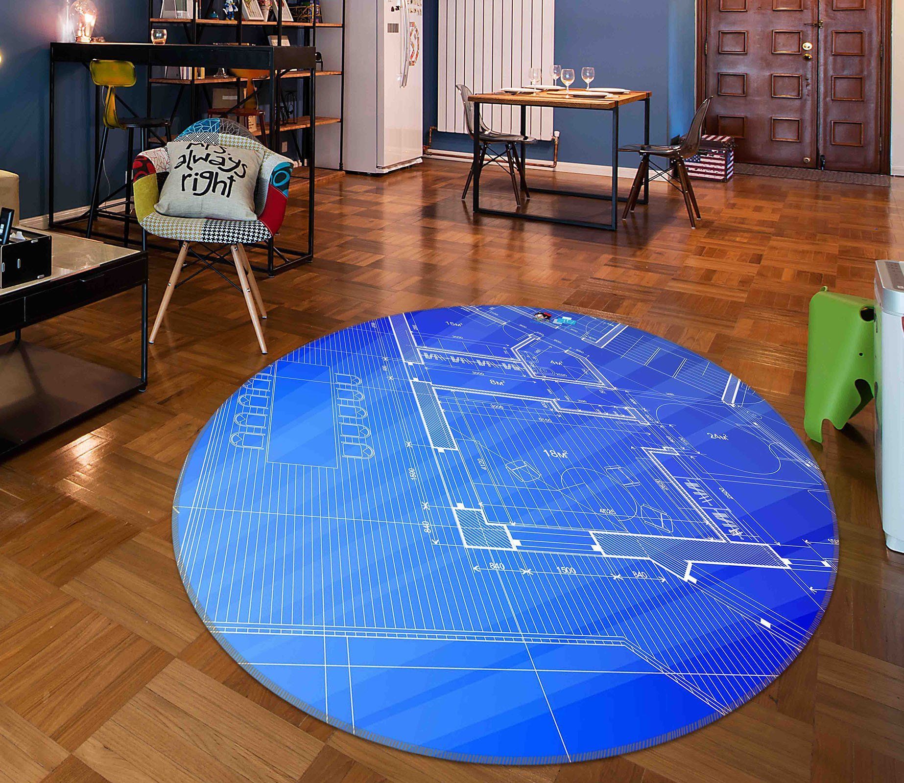 3D Blue Data 74119 Round Rug – Round Carpet Home Decor