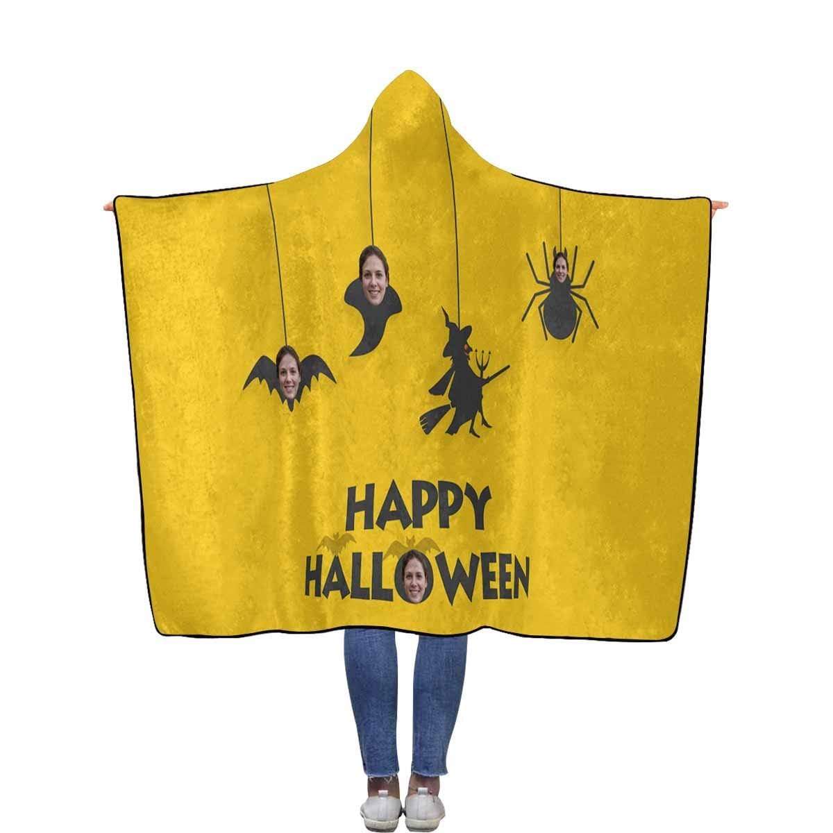 Custom Face Happy Halloween Flannel Hooded Blanket