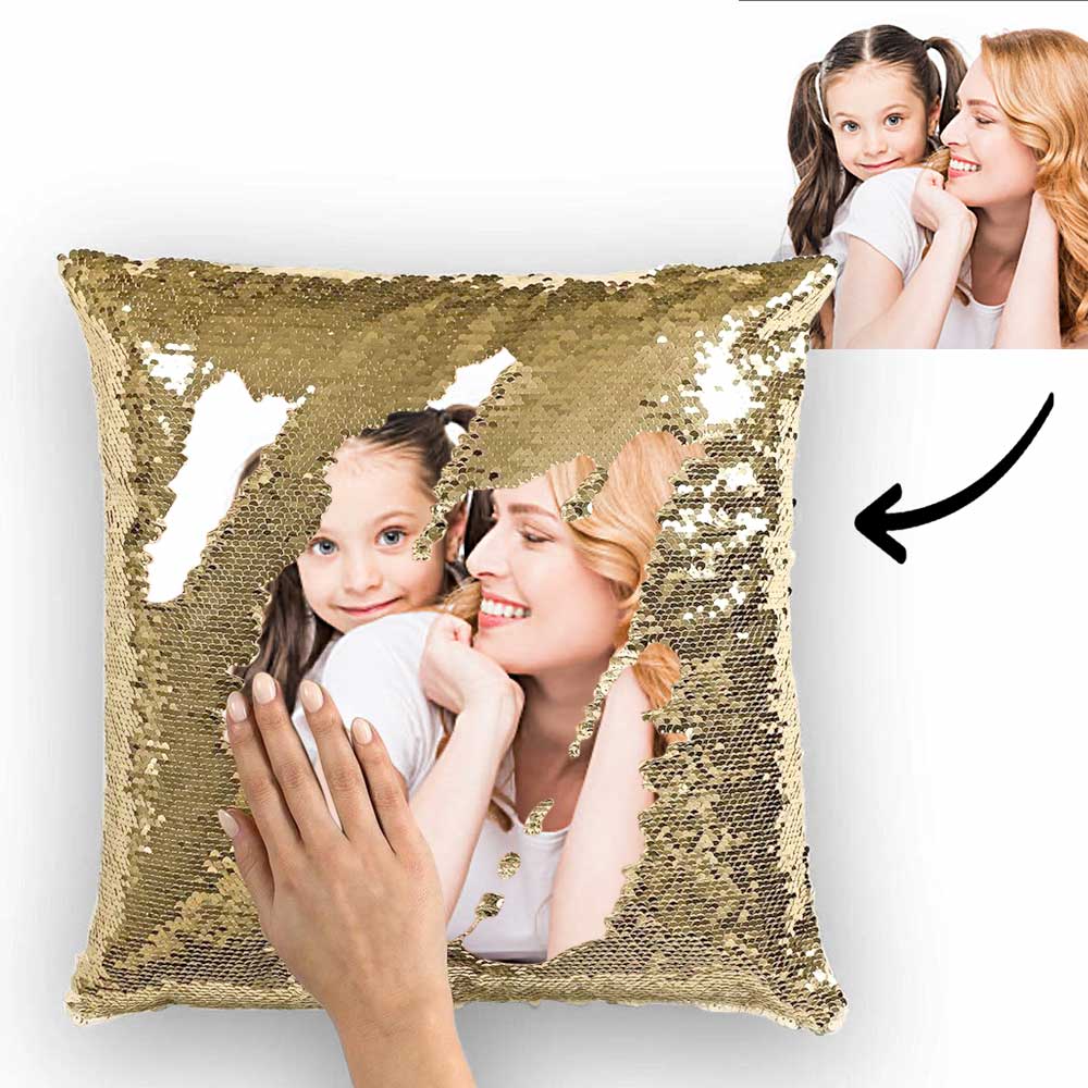 Mother’S Day Gifts Couple Photo Personalized Magic Sequins Pillow Multicolor Shiny 15.75”*15.75” – For Mom