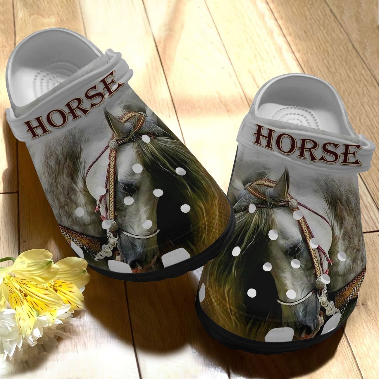 Beautiful White Horse Personalized Clog, Custom Name, Text, Color, Number Fashion Style For Women, Men, Kid, Print 3D