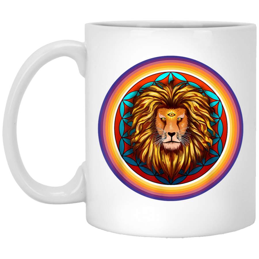 Third Eye Lion Flower of Life Aura Great Energy Boost White Mug