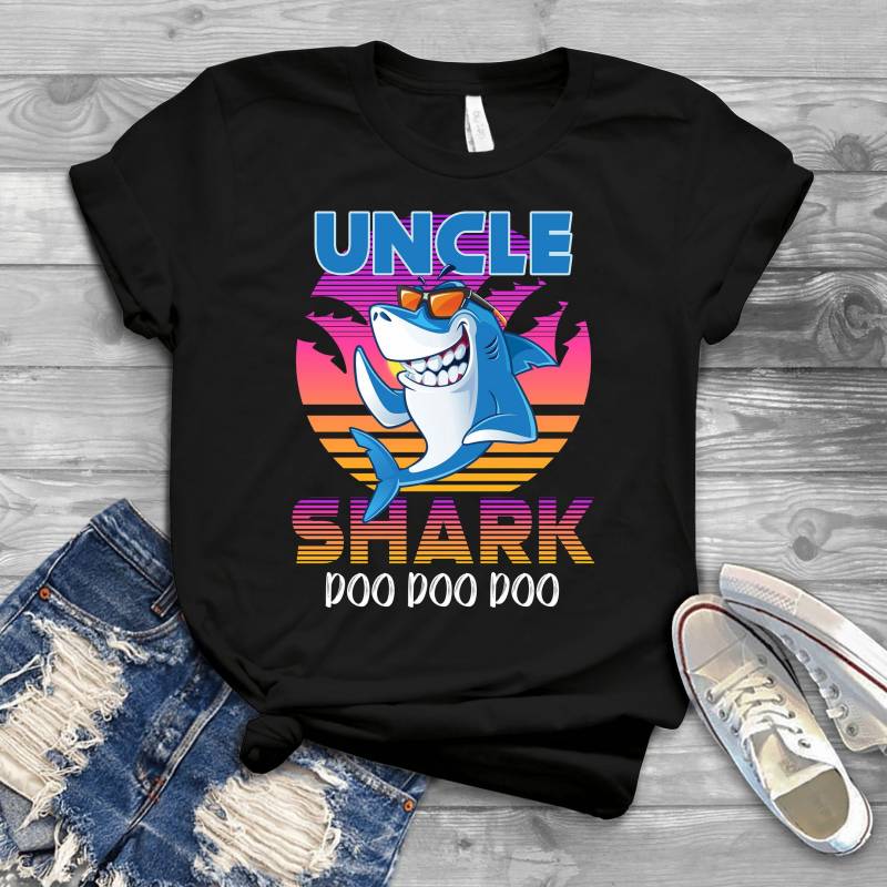 Crushtee Uncle Shark Doo Doo Doo Family Shirts Men, Woman Birthday T Shirts, Summer Tops, Beach T Shirts Long Sleeve Hoodie