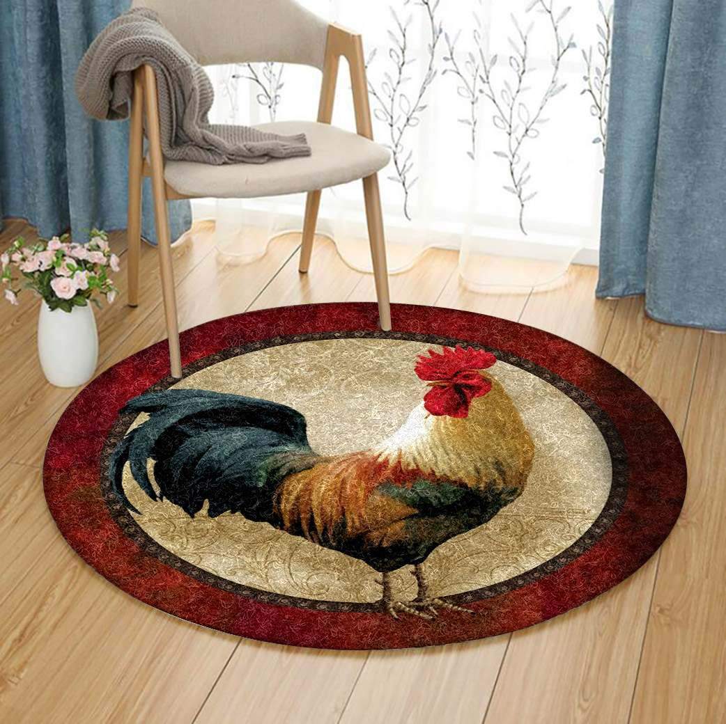 Rustic Rooster Round Rug