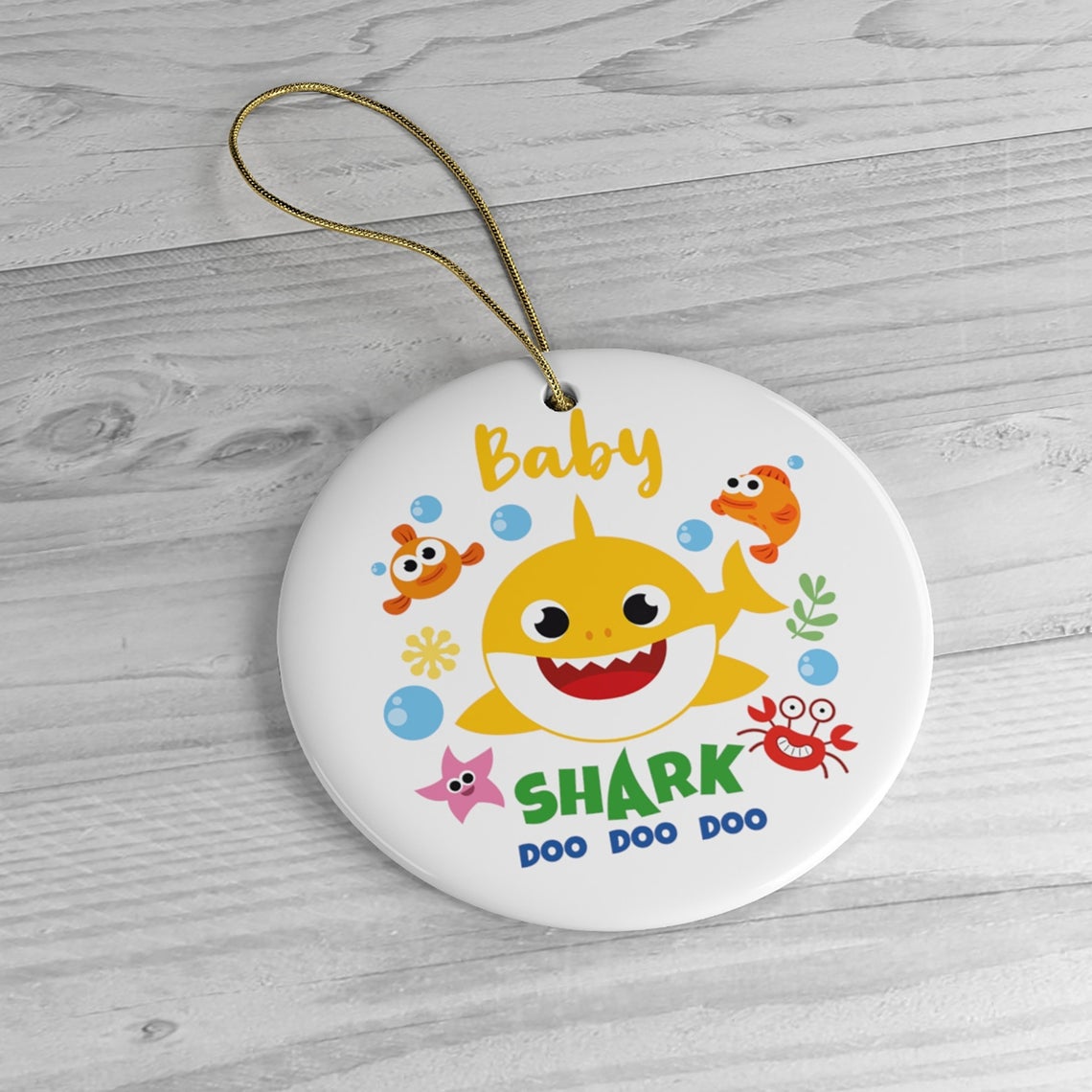 Baby Shark Doo Doo Doo Circle Ornament, Baby Shark Christmas Ornament