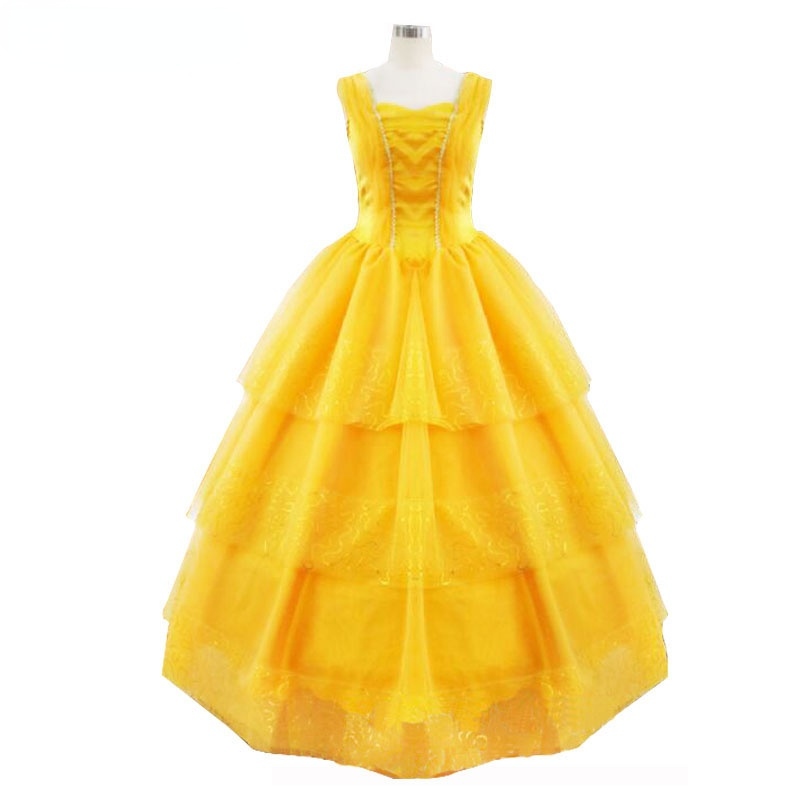 2022 Beauty and Beast Costumes Princess Belle Dresses Adult Girls Fancy Cosplay Stage Costume for Women Yellow Fantasias Dress alx