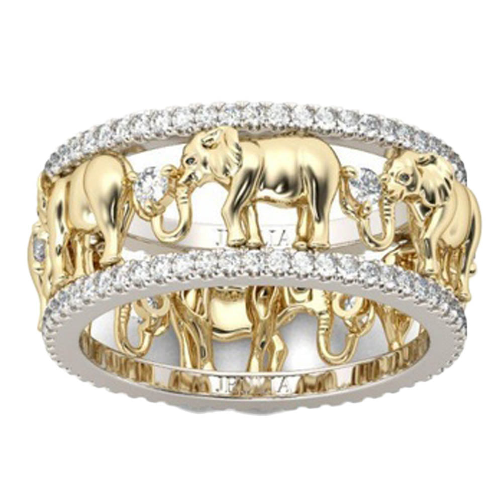 Pure Copper Antique  Gold Color  Lucky 3D  Elephant Ring  Romantic   Zircon  Ring   For Man/Woman  Jewelry