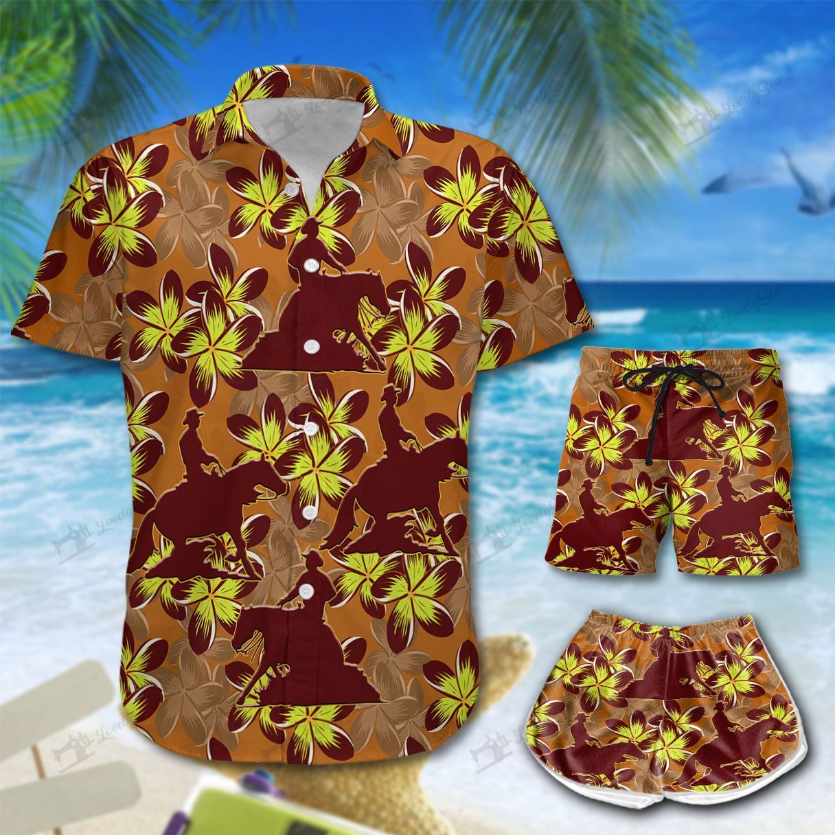 Reining Brown Hawaiian Shirt Shorts Ha88293