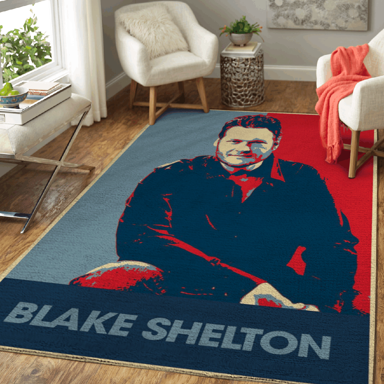 Blake Tollison Shelton American Country Music Singer Art For Fans Area Rug