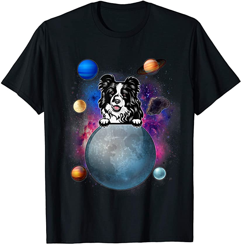 Border Collie On The Moon Galaxy Funny Puppy Spcae Dog Lover T-Shirt