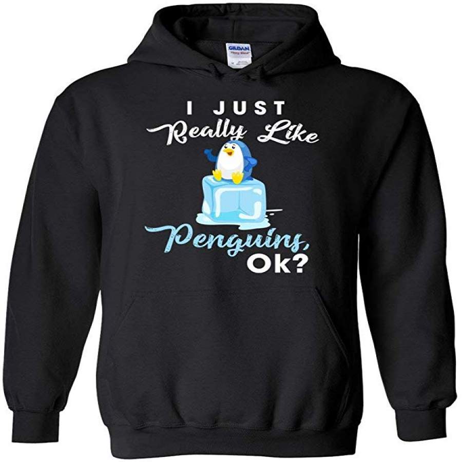 I Just Really Like Penguins Ok  Hoodie In Black – Penguin Lover Gifts – Hoodies