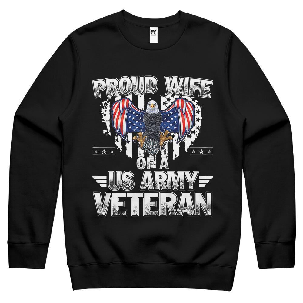 Womens Proud Wife Of A Us Army Veteran Shirt For Women Crewneck Sweatshirt