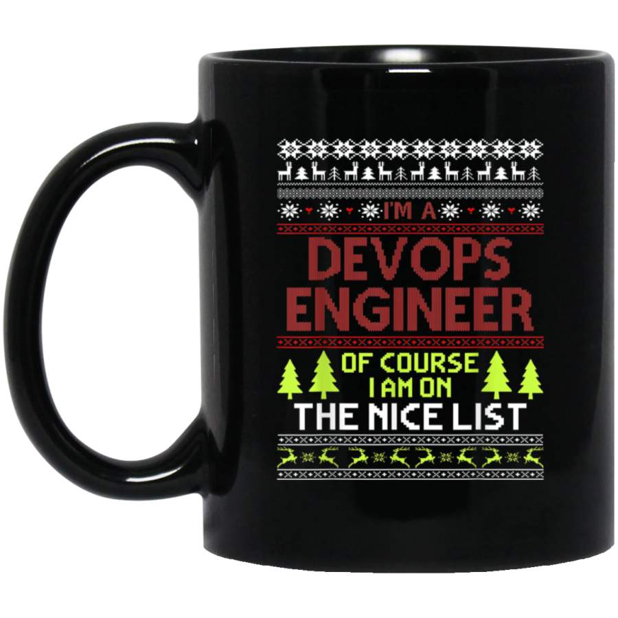 Ugly Christmas Gift Devops Engineer On The Nice List Black Mug