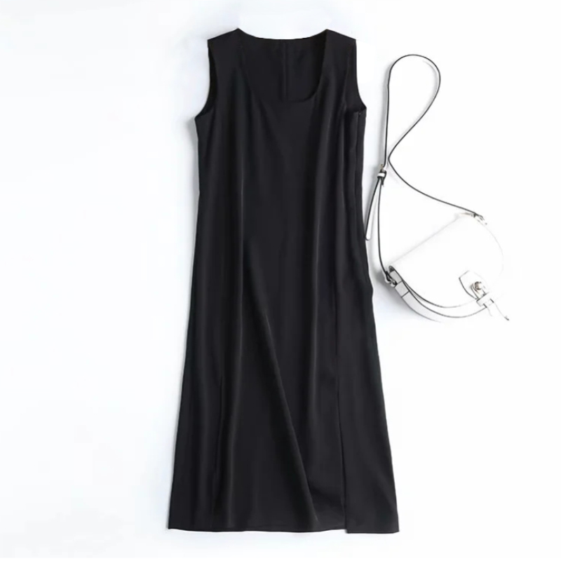 2021 Summer Casual Black Midi Dress Women Sleeveless O Neck Chic Dresses Female Elegant Split Dress Vestidos Mujer alx