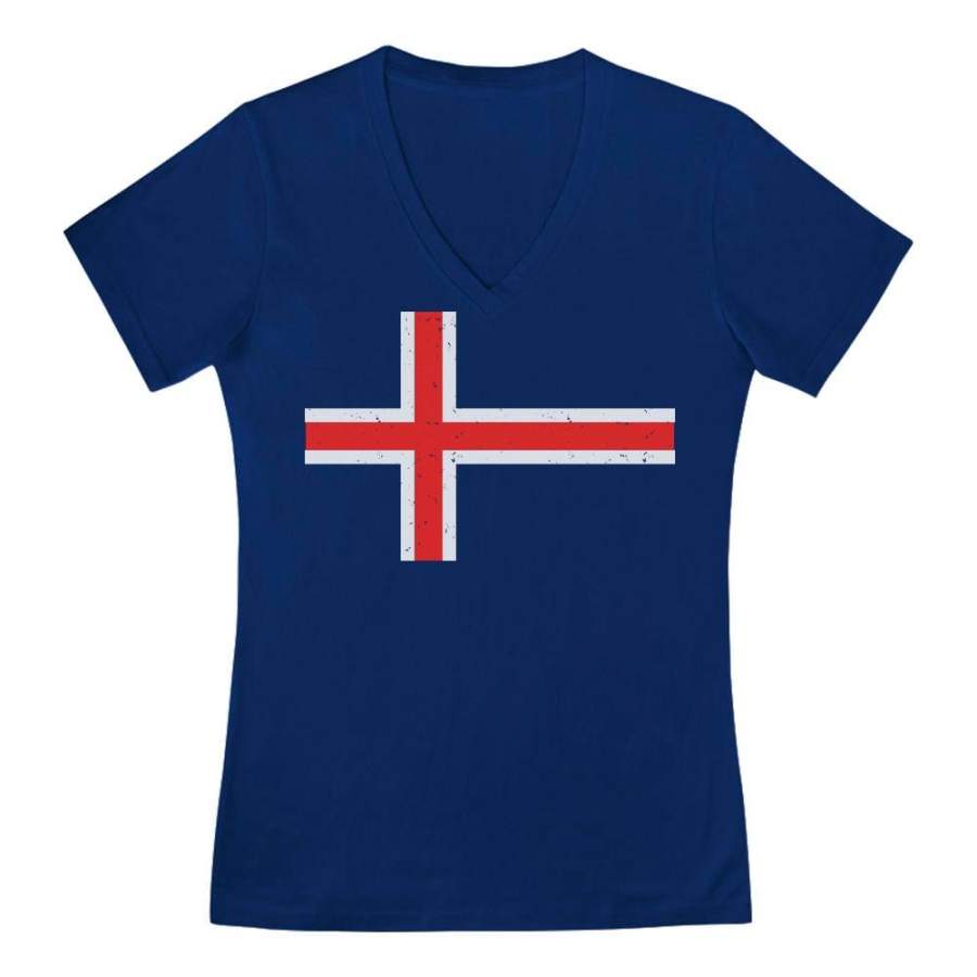 Vintage Iceland Flag V-Neck Fitted Women T-Shirt