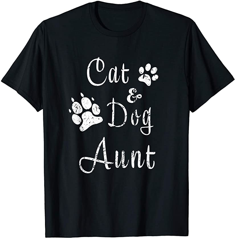 Cat and Dog Aunt Kitty and Puppy Auntie Doggy and Kittycat T-Shirt