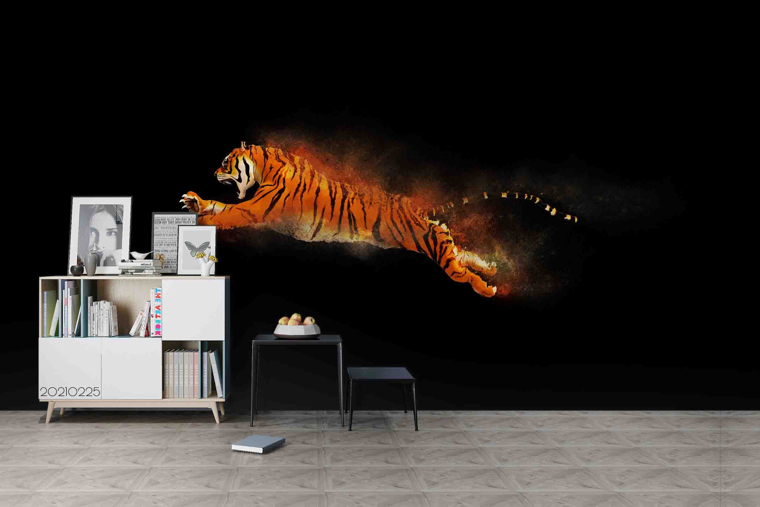 3D Hand Drawn Animal Black Tiger Wall Mural Wallpaper Lqh 247