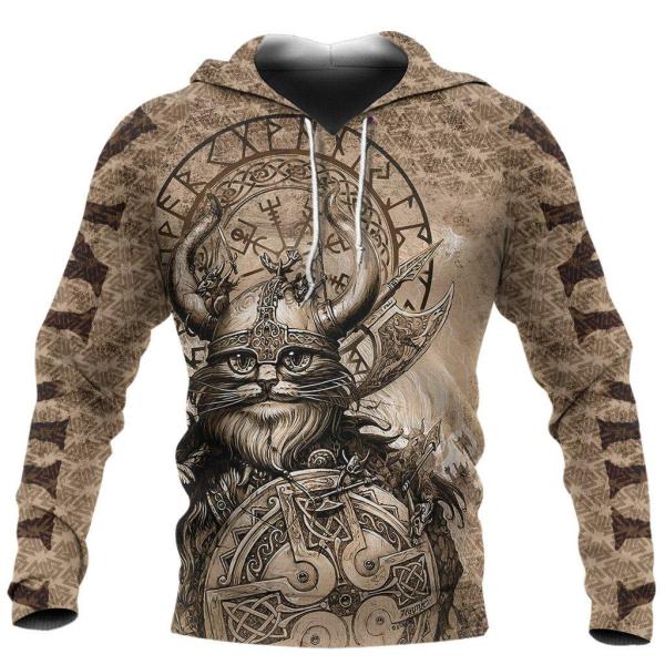 Viking Cat Warrior Viking Animals 3D All Over Print Hoodie