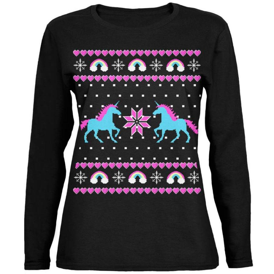 Unicorn Rainbow Ugly Christmas Sweater Ladies’ Relaxed Jersey Long-Sleeve Tee