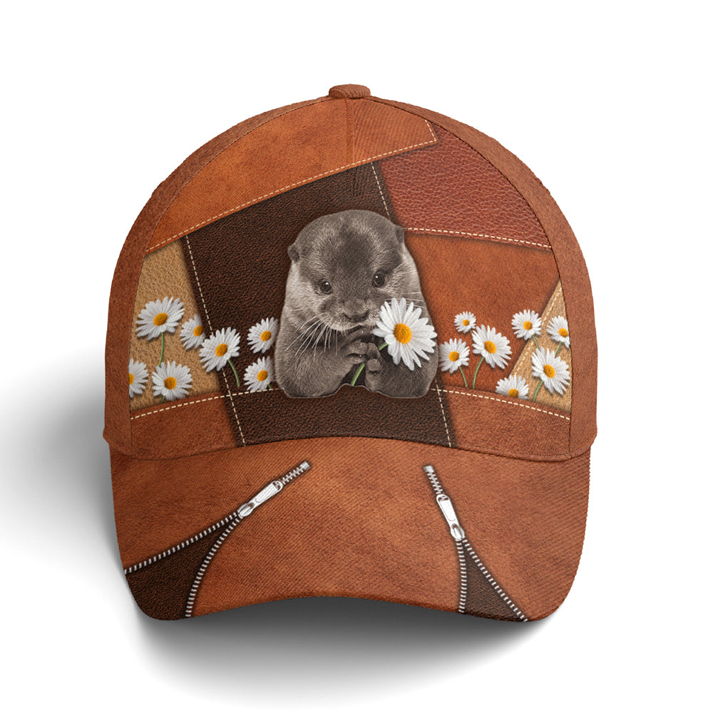 Otter Daisy Flowers Leather Style Baseball Cap Coolspod