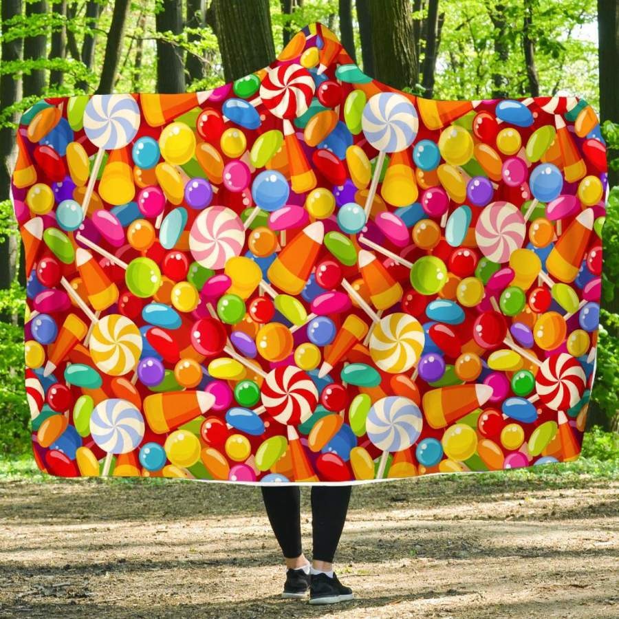 Colorful Candy Pattern Print Hooded Blanket