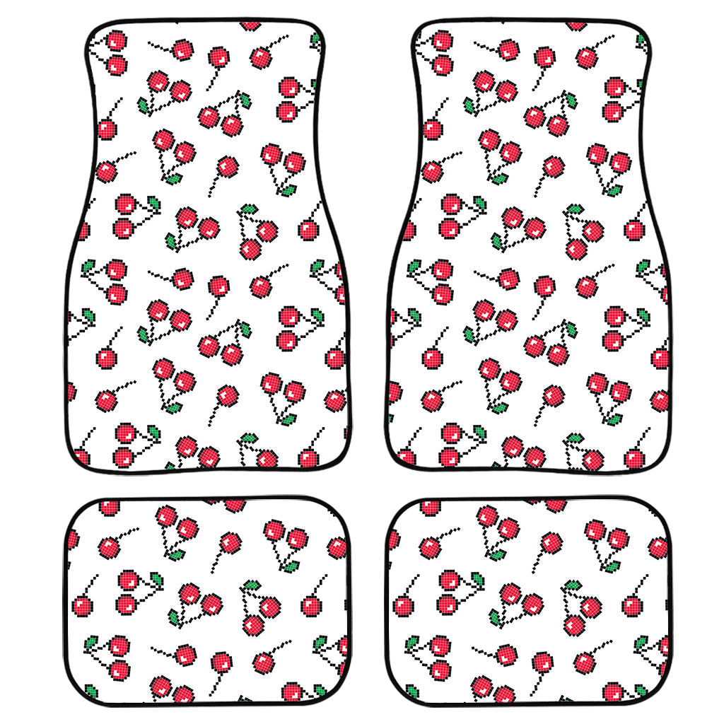 Pixel Cherry Pattern Print Front And Back Car Floor Mats, Front Car Mat