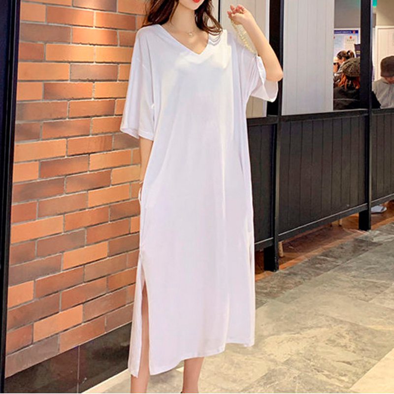 Big Size 10XL 150KG Summer Women Loose Dress Casual Black White Large Long Dresses V Neck Maxi Dresses alx