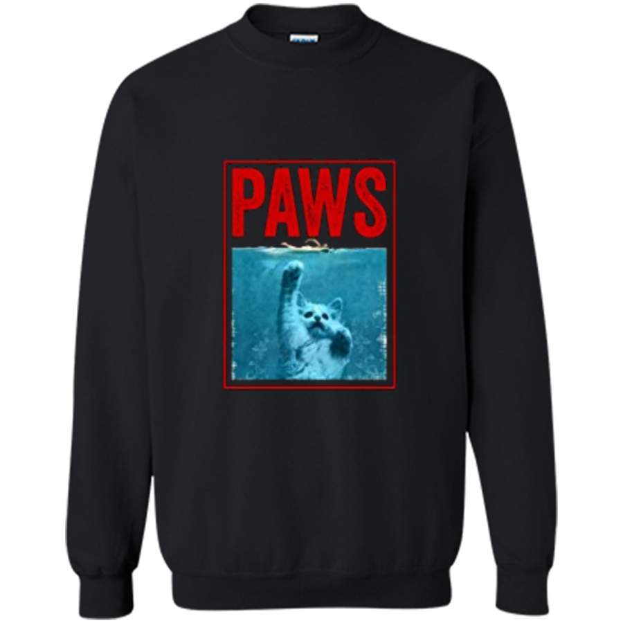 PAWS Funny Cat Kitten  For Shark And Cat Lovers Printed Crewneck Pullover Sweatshirt