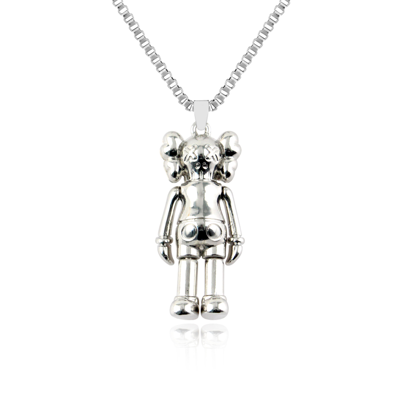 Cartoon Cute Bear Pendant Stainless Steel Necklace Hip-Hop Male And Female Punk Couple Sweater Chain Female Niche Accessories alx